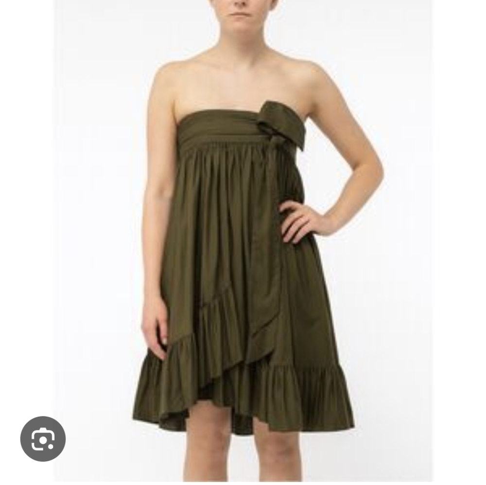 Diane Von Furstenberg Tolara Olive Green Strapless Dress Size 10